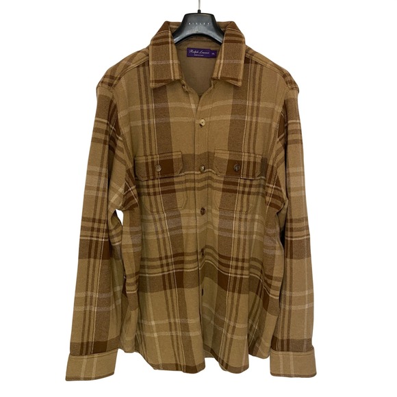 Ralph Lauren Purple Label Other - Ralph Lauren Purple Label Plaid Knit Cashmere Overshirt Mens XXL Tan Brown NWOT